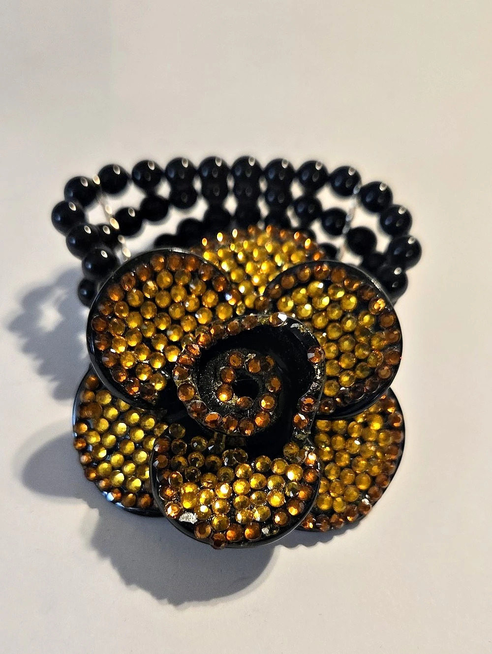 Black & Gold Flower With Black Beaded Bracelet